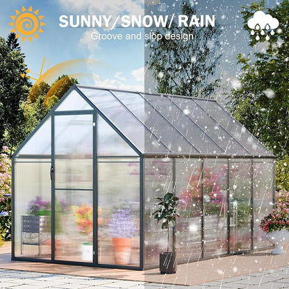 CDCASA 10.3x6.2x6.7 FT Greenhouse for Outdoors, Easy Assembly Thicker Aluminum & Polycarbonate Greenhouses w/2 Windows, Swing Door, Walk-in Green House for Outside, Patio, Backyard, Garden
