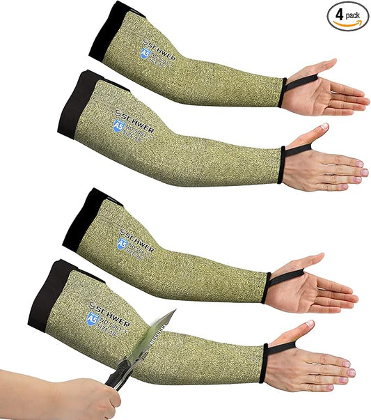 Schwer 2 Pairs CORE Arm Protection Sleeves S081, ANSI A5 Cut Resistant Sleeves with Thumbhole, Non-PFAS Flame Resistant Welding Sleeve for Work Kitchen, Farmer Sleeve for Gardening Arm Guards