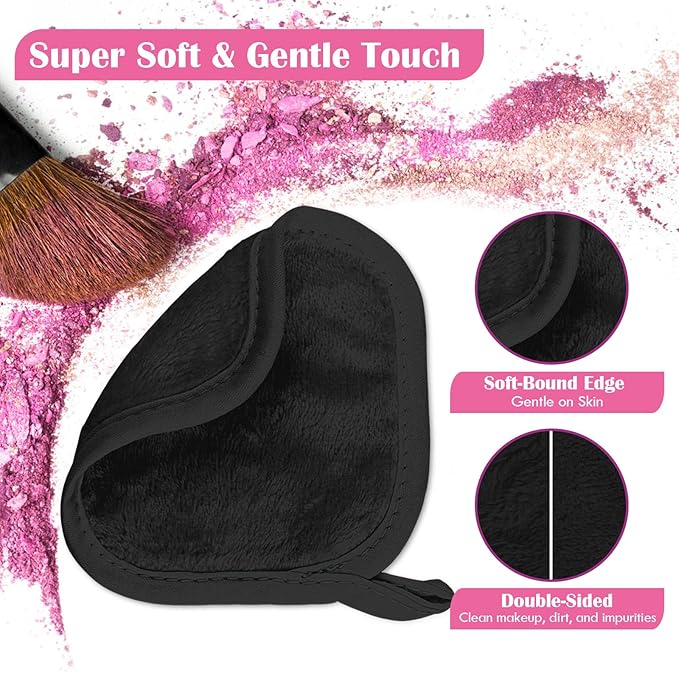 Orighty Makeup Remover Cloths 12 Pack, Makeup Removal Face Cleansing Cloth, Reusable Make-up Remover Pads Remove Instantly Dirt with Just Water, 5 x 5 in (Black)