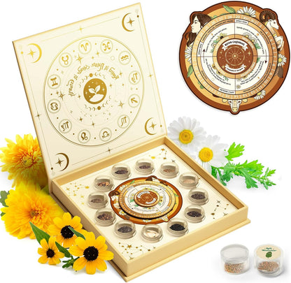 LUSH&DEW Zodiac Garden Seed Bank, 12 Varieties Non-GMO USA-Sourced Heirloom Herb Flower Seeds with Moon Calendar, Gardening Gift for Women Men, Witchcraft Supplies, Earth Sign (Taurus Virgo Capricorn)