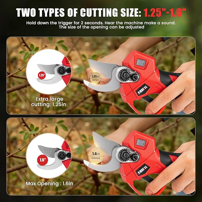 Upgraded Electric Pruning Shears, 1.6" Cutting Diameter Cordless Powered Pruner with LCD Display, 500W Powerful Brushless Motor, 2×21V 2000mAh Batteries Electric Pruner for Tree Trimming Garden