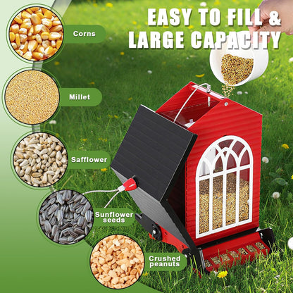 Squirrel Proof Bird Feeder for Outdoors,5LB Large Capacity,Metal Wild Bird Seed Feeder with Bilateral Weight-Activated Perches for Outside Hanging,Finch,Cardinal,Blue Jay,Garden Decoration,Red