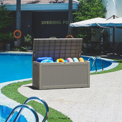Outdoor Storage Box, Resin Deck Boxes Indoor and outdoor, Waterproof Storage Box Lockable Lid (Grey, 100 Gallon)