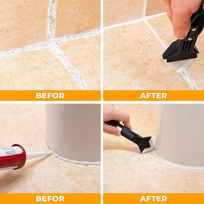 Saker Silicone Caulking Tools-3 in 1 Sealant Finishing Tool Grout Remove Scraper Caulk Remover Glass Glue Angle Scraper for Bathroom,Kitchen,Floor,Window,Sink Joint,Frames Seal (Black Blue)