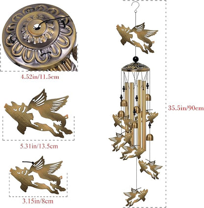 Outside Flying Pig and Horse Wind Chimes Decorate, Memorial Wind Chimes, Pigs Wind Catcher, Mobile Bronze Horses Pigs Wind Bells for Home, Yard, Tree, Patio, Garden Decoration, Festival Gifts for Mom