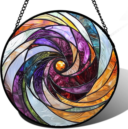 Stained Glass Window Hanging, Colorful Abstract Spiral Pattern Suncatcher for Doors Window Home Sun Catchers Decoration Mother's Day Birthday Gifts for Women, Men, and Mom 7.8 in