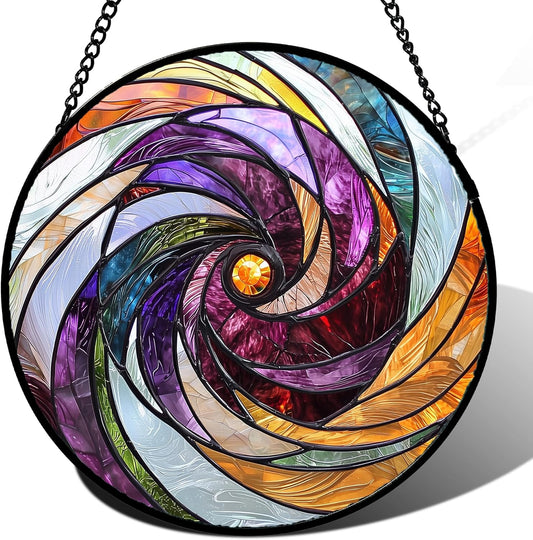 Stained Glass Window Hanging, Colorful Abstract Spiral Pattern Suncatcher for Doors Window Home Sun Catchers Decoration Mother's Day Birthday Gifts for Women, Men, and Mom 7.8 in