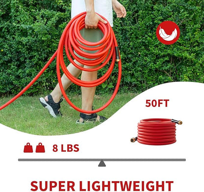 Garden Hose 50 ft x 5/8” Hot/Cold Water Hose,-50°F to 190°F,Burst 600Psi Flexible & Lightweight Upgraded Rubber Hoses,3/4” Solid Fittings for All-weather Outdoor Lawn & Garden