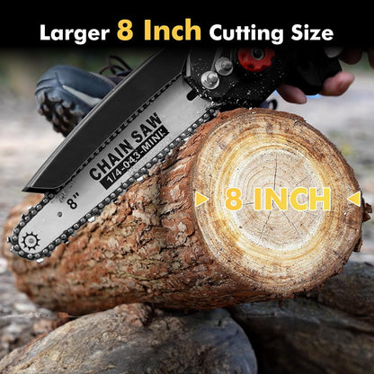 Mini Chainsaw Cordless 8 inch: Electric Chainsaw Battery Powered, Brushless Chain Saw with Auto Oiler, 2pcs Battery, Handheld Saw for Tree Branch Wood Cutting,Gardening Tools for Men Dad Husband
