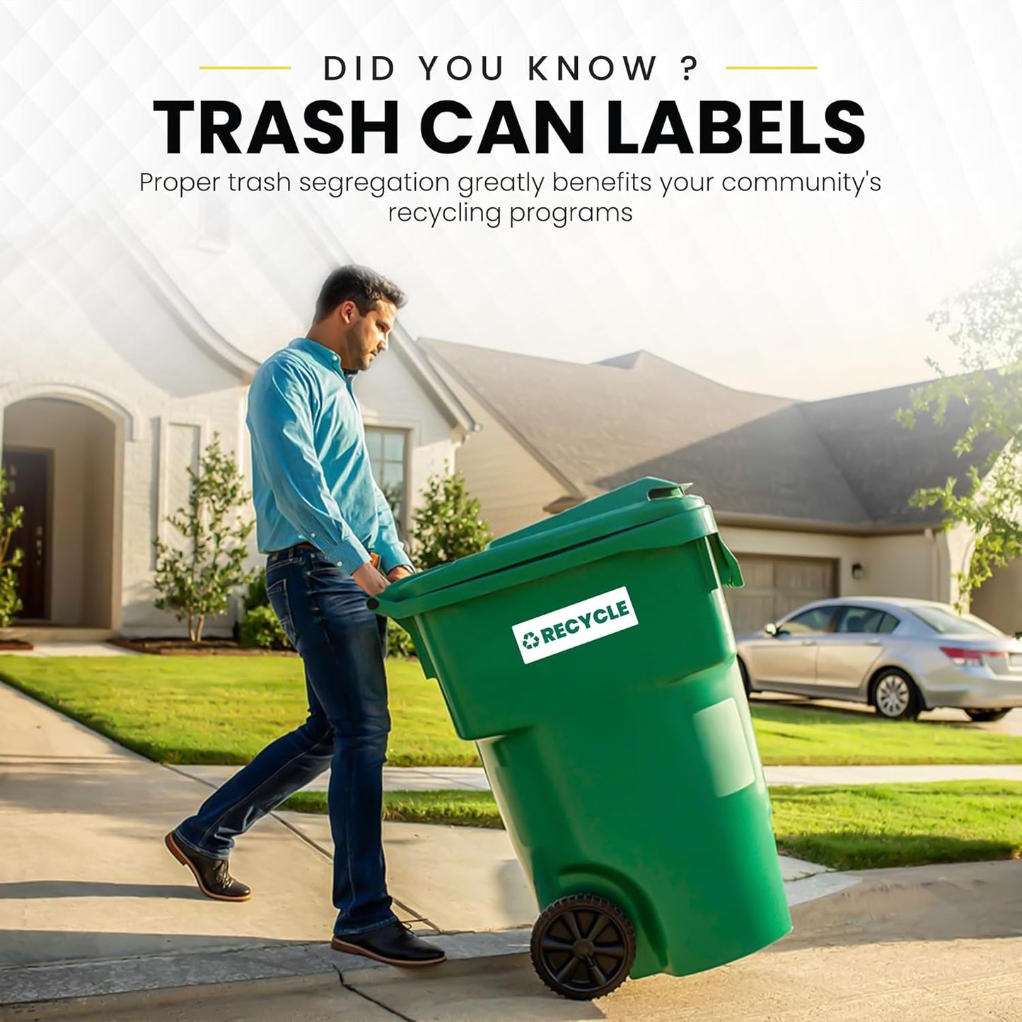 Recycle Sticker for Trash Bins – Heavy Duty, Recycle Only Sticker - 3-5 Year Indoor/Outdoor Rated - Heavy Duty, Weather Proof, Ultra Durable - USA Made (6x2 inch), 20 Labels