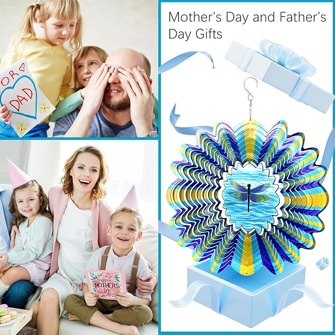 Dragonfly Animated Wind Spinner - 12″ Kinetic 3D Hanging Sculpture, Creates Dragonfly Animation Effect | Patio Lawn Garden Decor, Creative Gifts for Mother/Father/Women/Men