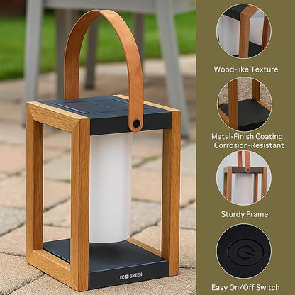 EcoGreen Solar Lantern with Handle – 7.87x12.2 in Waterproof Outdoor Solar Light, Warm White, 8H Auto-On, Portable for Patio, Yard, Pathway, Porch & Camping (Single Pack)