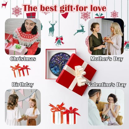 Stained Glass Window Hanging, Blue Purple Tree of Life Sun Catchers Colorful Glass Panel Plants Suncatcher Decor for Birthday for Women,Men,Wife, Lovers, and Mom 11.8x11.8 in