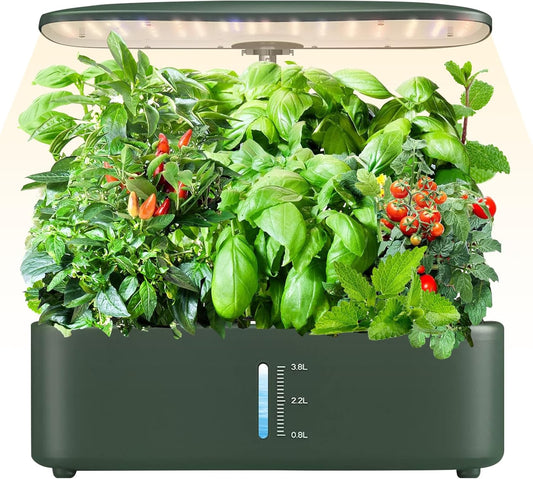 Hydroponics Growing System Kit - 12 Pods Indoor Herb Garden with LED Grow Light, Auto Timer, Adjustable Height up to 17" - Ideal for Home, Birthday & Mother's Day Gifts for Women (Dark Green)