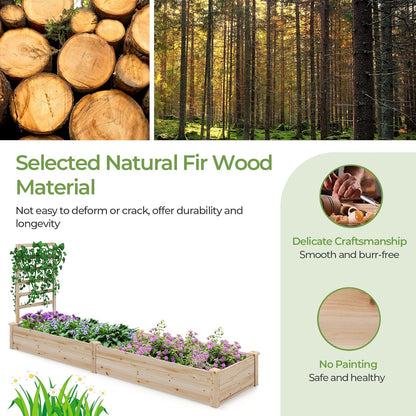 S AFSTAR Raised Garden Bed with Trellis & Planter Box, 93" L x 25" W x 40" H Outdoor Wooden Planter Box Kit for Flower Herb Vegetable Fruit Climbing Vines, Elevated Gardening Bed for Garden Patio