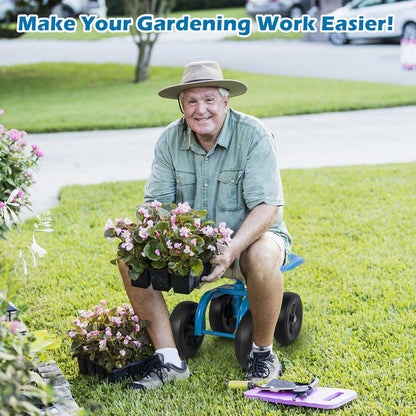 Goplus Garden Cart with Wheels, Utility Stool Cart w/Adjustable 360 Degree Swivel Seat, Outdoor Lawn Yard Rolling Work Seat, Garden Scooter for Planting (Blue)