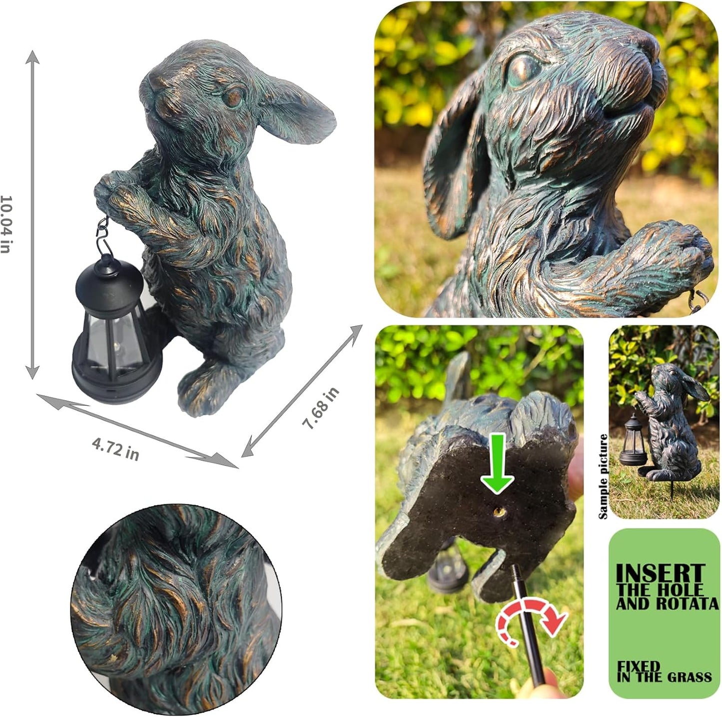 Solar Garden Outdoor Decor Bunny Statues,Figurine Decorations Rabbit for Yard Patio Lawn Balcony Ornament, Home Houses Holiday Lighting, Unique Housewarming Gifts for Mom Grandma Women Wife Sister
