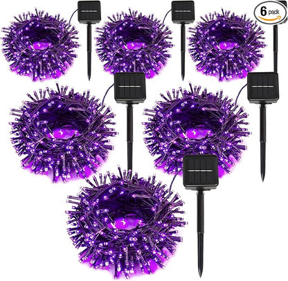 6 Pack Solar String Lights Outdoor, 600 LED Extra-Long 236 FT Solar Lights Outdoor with 8 Lighting Modes, IP65 Waterproof for Halloween, Garedn, Xmas, Balcony, Wedding, Party (Purple)