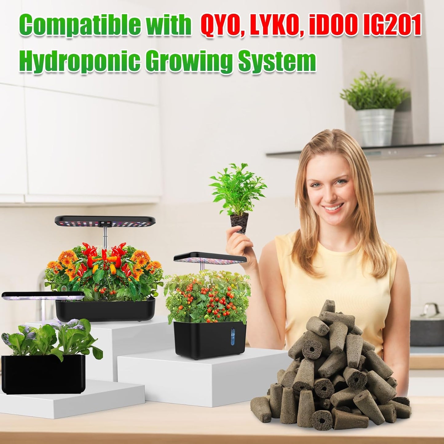 100pcs Grow Sponges Seed Starter Pods, Indoor Plants Hydroponics Supplies Compatible with QYO, LYKO,Idoo Hydroponics Growing System(Square)