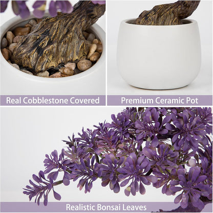 Purple Artificial Bonsai Tree Juniper Faux Plants Indoor Fake Plants Decor with Ceramic Pots for Home Table Office Desk Bathroom Shelf Bedroom Living Room Farmhouse Decorations
