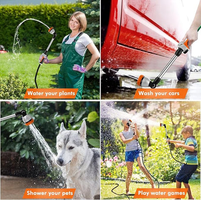 RESTMO Metal Watering Wand, Heavy Duty Garden Hose Wand with 180° Swivel Ratcheting Head, 16'' Hose Nozzle Sprayer with 7 Spray Patterns and Flow Control, for Water Hanging Baskets and Shrubs, Orange