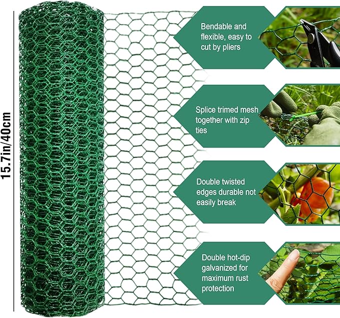 49.2Ft x16In Plant Protectors from Animals - Wire Plant Protector Cages for Outdoor Plants, Free-Cut Metal Mesh Plant Covers Guards Fence, Chicken Wire Cloche with Ground Stakes,Zip Ties