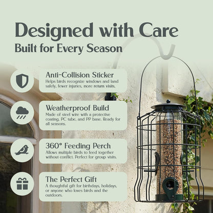 Hearts&Birds Squirrel Proof Bird Feeder with Anti Collision Sheet, Backyard Gift, Hanging Bird Feeder for Outdoors