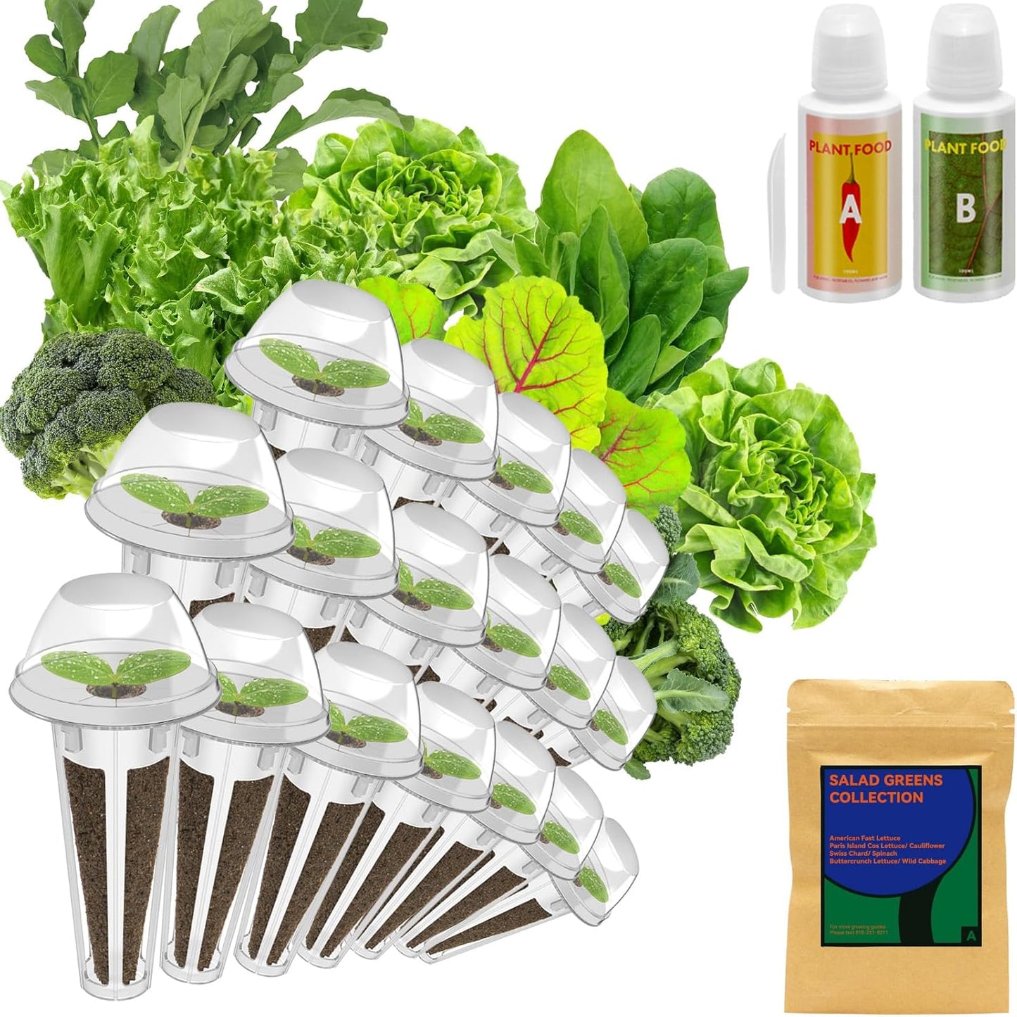 inbloom Salad Green Seed Pod Kit for AeroGarden, Ahopegarden, GARDENCUBE, MUFGA, 18 Pods (350+ Seeds with American Fast/Paris Island/Buttercrunch Lettuce, Swiss Chard, Spinach, Cauliflower, Cabbage)