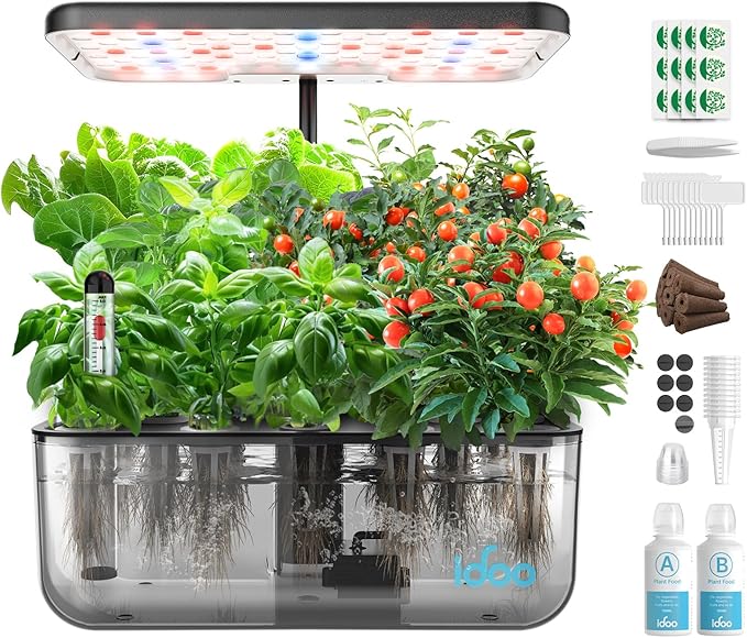 iDOO Hydroponics Growing System Kit 12 Pods, Christmas Gifts Gardening Gifts for Women Mom Dad Kids, Indoor Herb Garden with LED Grow Light for Home School, Indoor Plants Good for Mental Health