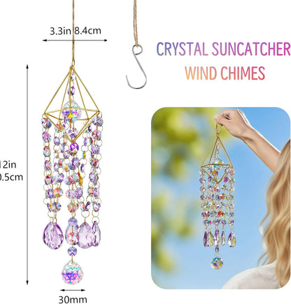 HDCRYSTALGIFTS Sun Catcher, Crystal Prisms Suncatcher for Window Hanging, Rainbow Maker Crystal Sun Catcher Indoor Window Glass Wind Chimes Home Garden Decor Gift, Purple