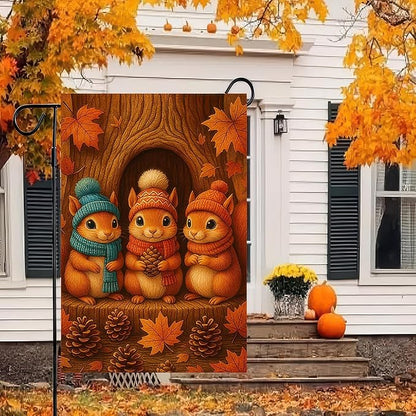Thanksgiving Fall Garden Flag 12x18 Inch Welcome Squirrels Flag Double Sided Outdoor Autumn Yard Banner with Pinecones and Leaves for Porch Lawn Patio Seasonal Decor