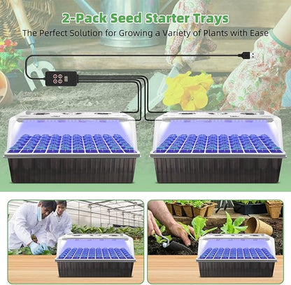 120-Cell Self-Watering Seed Starter Trays with Grow Light, Seed Starter Kit with 3-in-1 Soil Moisture Meter, Indoor Seedling Starter Tray for Plant Germination, Seeds Growing