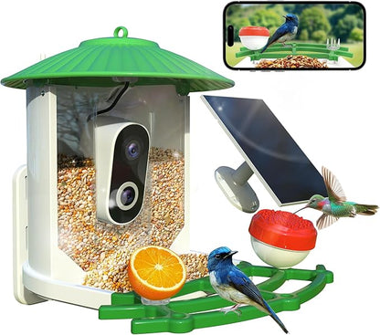 Smart Bird Feeder with Camera, 2K Live View AI Identify Birds Species with Solar Panel, Outdoors Birdhouse with Camera, Instant Arrival Alerts, Christmas Gifts for Bird Lovers