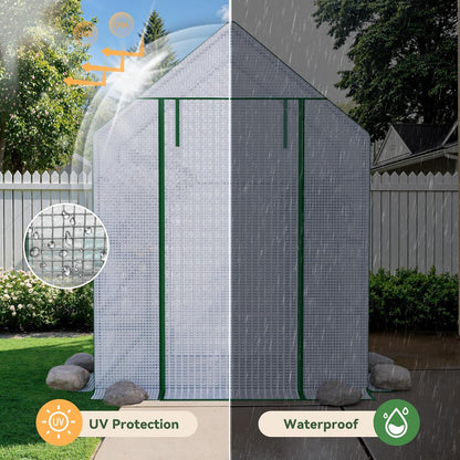 Greenhouse for Outdoors, Small Greenhouse, Walk-in Greenhouses with 3 Tiers 8 Shelves, PE Cover, Heavy Duty Plant Greenhouses for Garden and Backyard