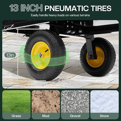 Jocisland Garden Utility Trailer, 500Lbs 12 Cu.Ft ATV UTV Trailer Tow Behind Dump Cart with Removable Sides, Rear Hitch & Convenient Handle, Outdoor Lawn Mower Cart for Tractor