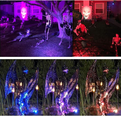 Outdoor Spotlights, Yard Spot Lights with Timer, 5W 120V RGB Colored Waterproof Memory Dimmable LED Landscape Light with Spiked Stand for Halloween Charistmas Yard Lawn Pathway Tree House (1 Pack)