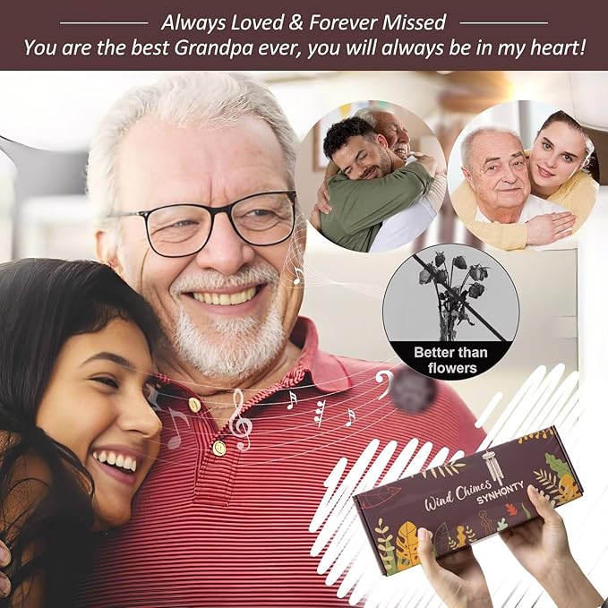 Memorial Gifts for Loss of Grandfather, 25''Memorial Wind Chimes for Loss of Grandpa,Sympathy Gifts for Loss of Grandfather, Bereavement, Condolence, Remembrance Gifts,Windchimes in Memory of Grandpa