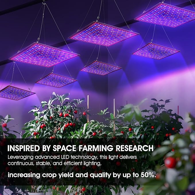 LED Grow Light Panel 600W Lamp for Indoor Plants, Full Spectrum with White Blue Red UV IR LEDs for 3x3ft Coverage Grow Tent Greenhouse Veg and Bloom Seedlings Hydroponics Timer Brightness