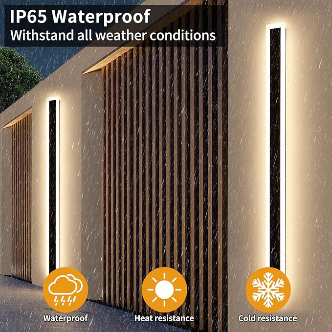Upgrade Widened 2 Pack 71inch Long Outdoor Wall Light, Dimmable 3000K-6000K, Modern Exterior Wall Sconces, IP65 Waterproof, 60W, Black LED Wall Mount Light for House, Yard, Garden with Remote Control