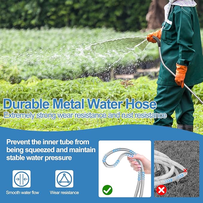 SPECILITE 125 FT Garden Hose, 304 Stainless Steel Metal Heavy Duty Flexible Water Pipe, Kink Free, Durable, Lightweight for Yard, Outdoor with Rubber Grip
