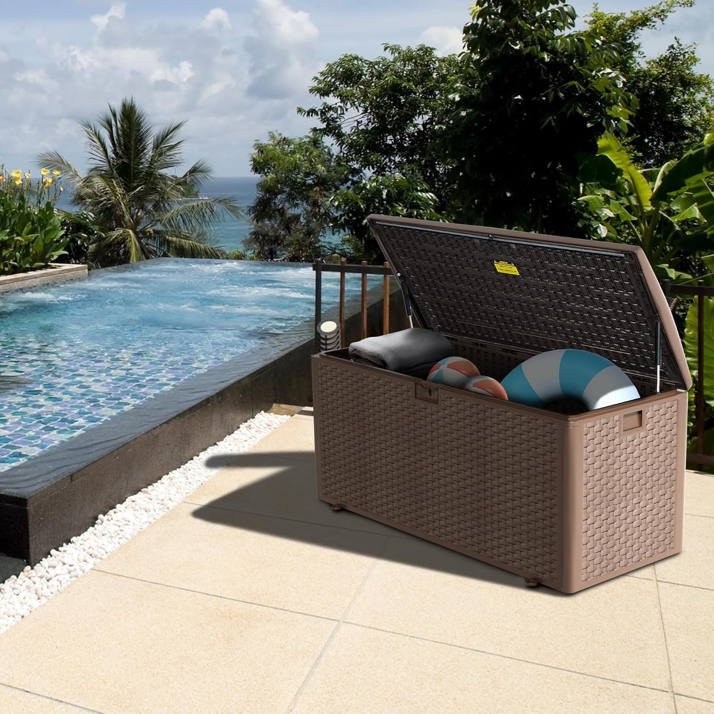 TARKARI Premium Pro Edition 180 Gallon Lockable Resin Deck Box, Waterproof & UV-Resistant Outdoor Storage Box for Outdoor Cushion Storage, Garden Tools & Pool Accessories Storage, Brown