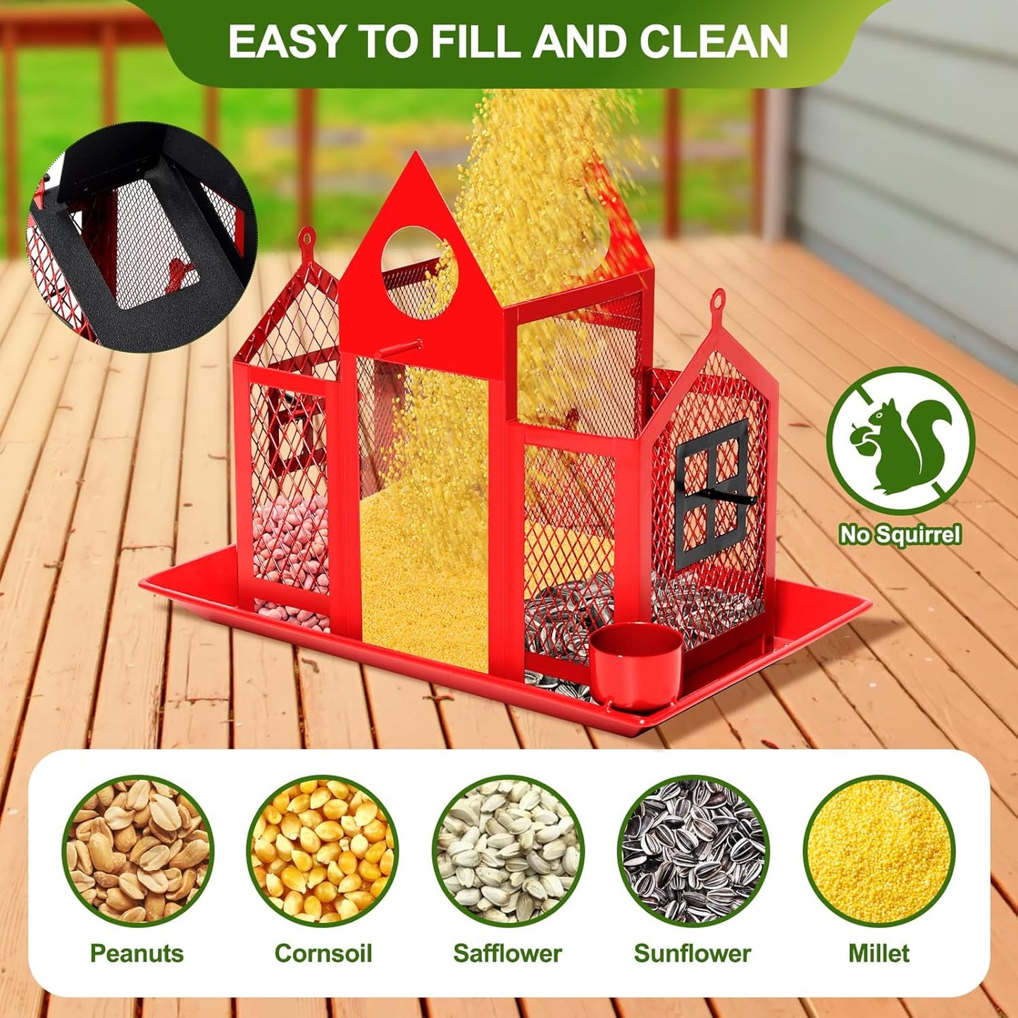 Solar Bird Feeders House for Outdoors Hanging, 7LBS Large Capacity Metal Wild Bird Feeder Squirrel Proof for Outside with Water Cup, Cardinal Birdfeeder Birdhouses Gift for Bird Lovers (Red)