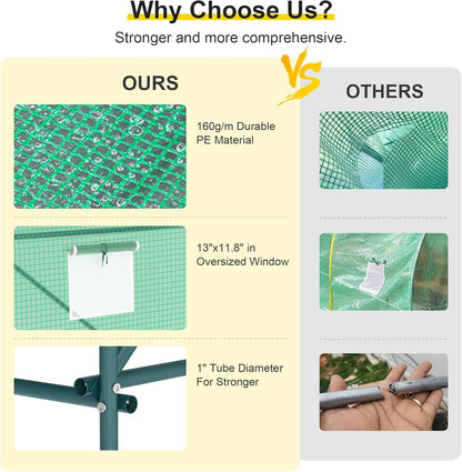 Greenhouse, 15’x7’x7’ Walk-in Greenhouse Heavy Duty Tunnel Green House with 6 Ventilated Mesh Windows & Zippered Roll-up Door, Large Plant Garden Hot House Outdoor with Reinforced Frame