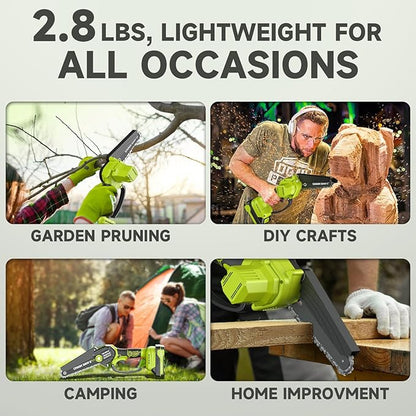 Mini Chainsaw Cordless, 6 Inch Electric Chain Saw Small Chainsaw Battery Powered, Yard Tools Garden Gifts for Men Dad Husband, Hand Saw for Branches Wood Cutting Pruning (Green)