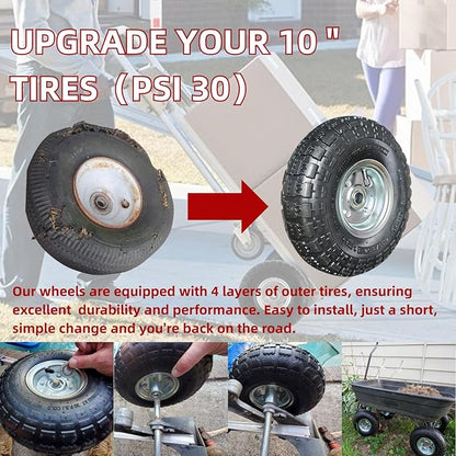 10" Replacement Tire and Wheel 4.10/3.50-4",10 inch Pneumatic Utility Tires for Gorilla Cart, Dolly, Hand Truck, Lawnmower, Garden Wagon with 5/8” Axle Bore Hole - Double Sealed Bearings (2 pack)