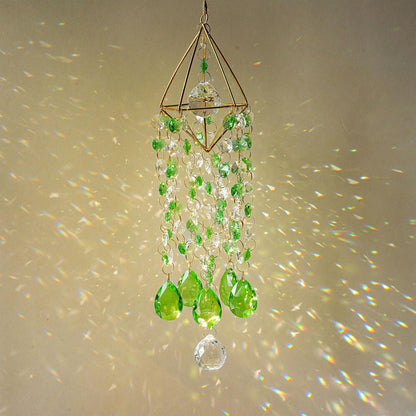 HDCRYSTALGIFTS Crystal Suncatcher, Crystal Sun Catcher Indoor Window Rainbow Prisms Suncatcher for Window Hanging Glass Wind Chimes Home Garden Decor (Green)