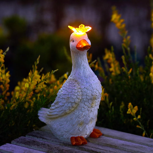 Goodeco Garden Goose Statue with Solar Butterfly - Outdoor Goose Decor for Unique Gifts for Mom & Garden Lovers (Off White)