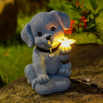 Solar Dog Statue with Butterfly – Outdoor Garden Decor for Home, Patio, Yard, Balcony, or Porch – Ideal Gifts for Women, Mom, Grandma – Housewarming Surprise