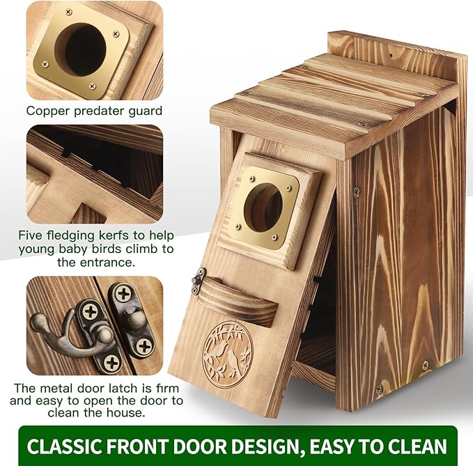 2 Pack Bird Houses for Outside Clearance, Pine Wood Birdhouses for Outdoors with Copper Guard, Farmhouse Bluebird Finch Swallow Wren Hummingbird House