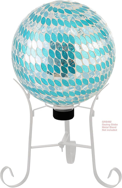 Alpine Corporation 10" Diameter Indoor/Outdoor Glass Mosaic Gazing Globe Yard Decoration, Blue Mosaic Petals Design